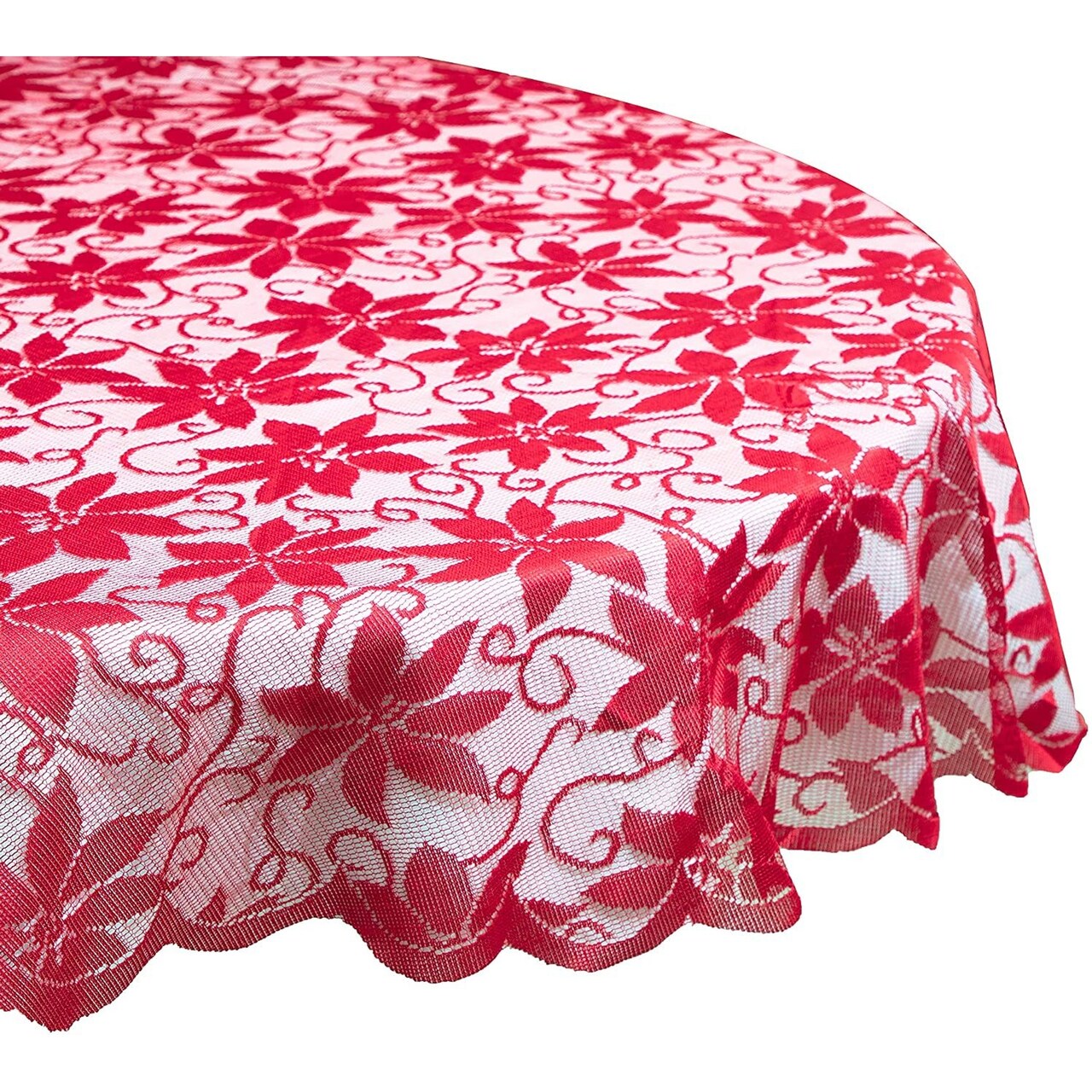 Juvale 72 Inch Round Tablecloth, Red Lace Christmas Tablecloth with Poinsettia Design for Holiday Decorations, Dining Room, Dinner Parties, Family Gatherings, Festive and Seasonal Celebrations
